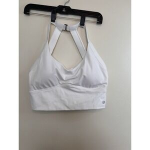 Halara White Cotton Sports Bra Halter Racer Style Cross Back Size Large